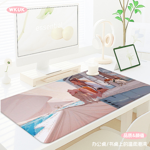 插画鼠标垫大号办公室办公桌垫电脑键盘垫高颜值写字桌垫 美式