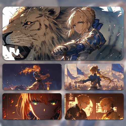 Fate鼠标垫超大Saber动漫桌垫电竞游戏电脑键盘垫男生家用滑鼠垫