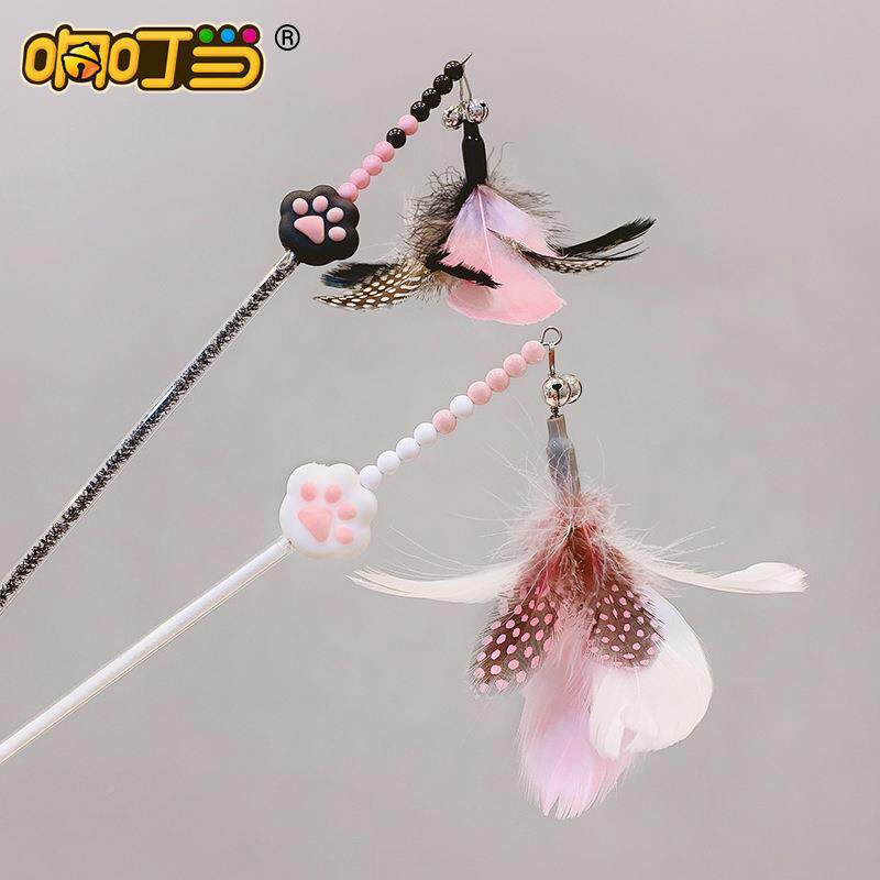 网红铃款嗨厂家GCU猫咪自羽毛逗猫棒耐咬铛玩具逗猫杆直厂家销