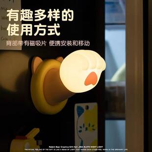 伸圆手头猫爪小夜灯拍拍灯卧室睡眠床灯生出日礼物可氛围灯创472