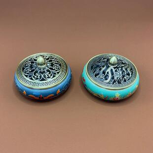 LWD莲彩绘黄铜彩香盘炉沉香金莲龙凤檀香炉薰打香篆工具熏香摆香