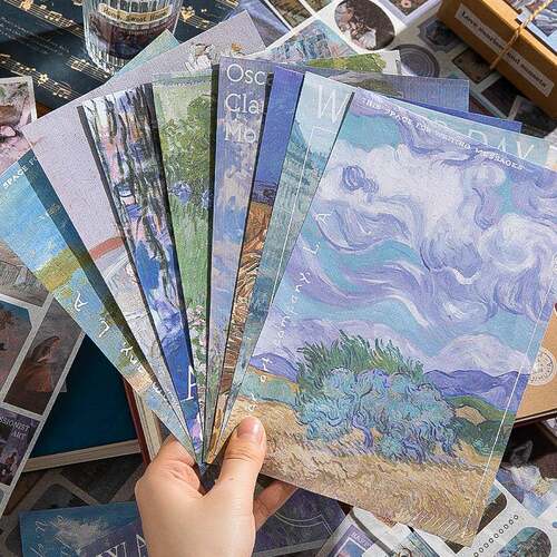 跨境芯陌素材 心事本廊列复画古系油画手帐拼贴装饰便签贴DREHOP/