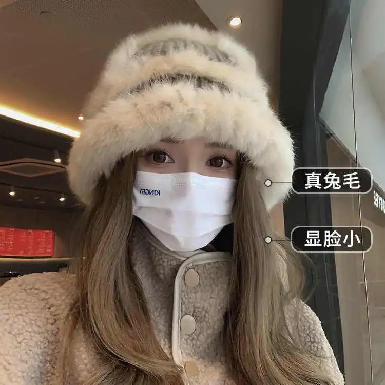 兔毛帽子女秋冬款百搭加厚毛绒针织帽防寒显脸小渔夫帽保暖毛线帽,居家日用,披肩防护帽,淘宝优惠券,粉丝福利购,淘宝优惠卷