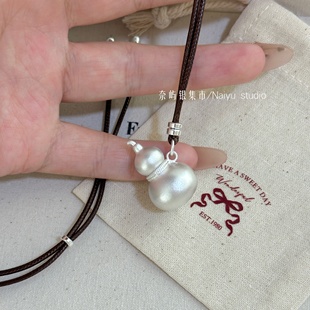 足银999古法葫芦毛衣链纯银磨砂福禄吊坠新中式项链简约百搭情侣