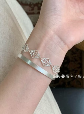 足银999如意浮云手链女手工花丝