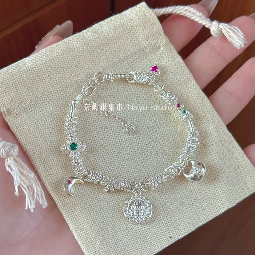 足银999招财纳福黄财神盘缠手链