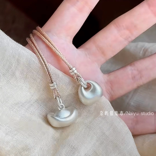 足银999.9实心福袋银元宝吊坠小银坨古法招财纳福百搭毛衣链礼物