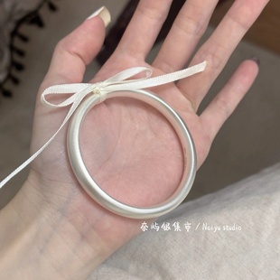 足银999.9宽版古法银手镯复古文艺古典温柔泥鳅背空心闭口银镯子