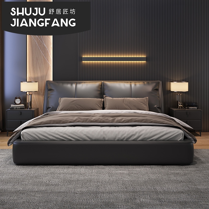 意式轻奢床主卧真皮床北欧风