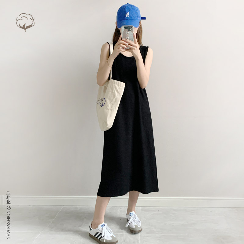 黑色连衣裙无袖女夏长款 松弛感背心吊带裙显瘦裙子 2025新款长裙