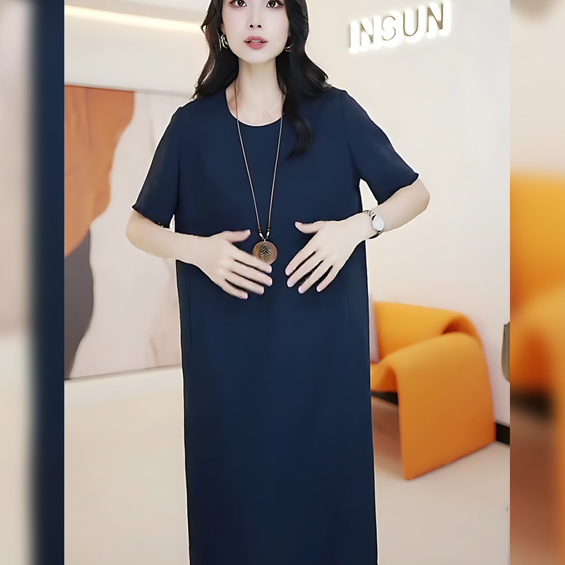蓝色连衣裙女装夏季新款欧洲站韩版宽松百搭气质小个子通勤T恤裙