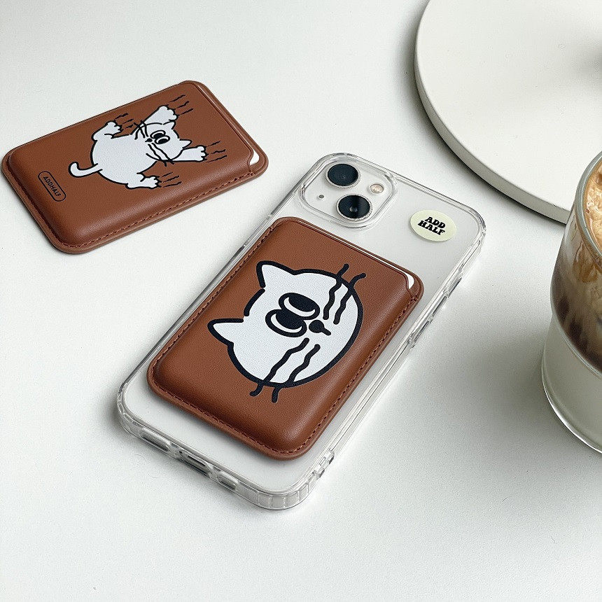 可爱猫咪iphone13磁吸皮革卡套