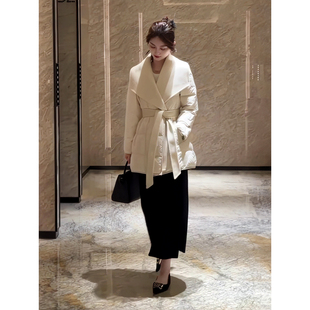 大翻领小香风羽绒棉服女装冬天2025新款气质设计感系带保暖加厚外