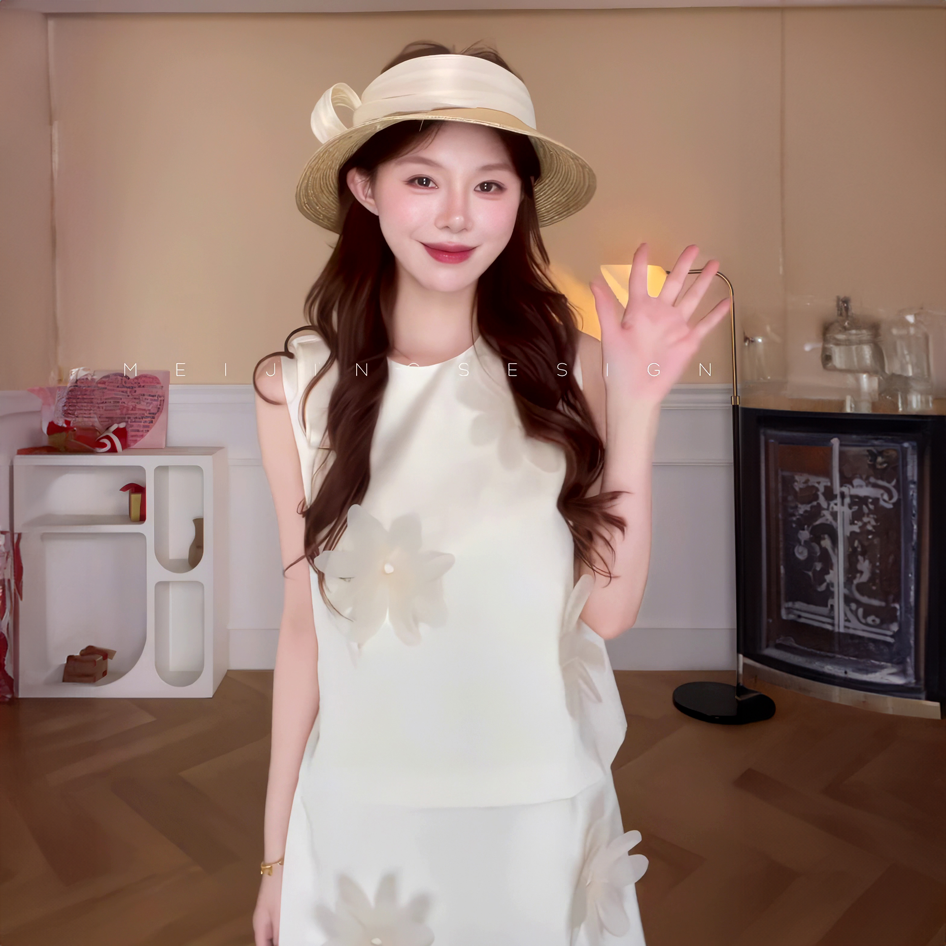 立体花朵装饰时尚套装衬衫两件套