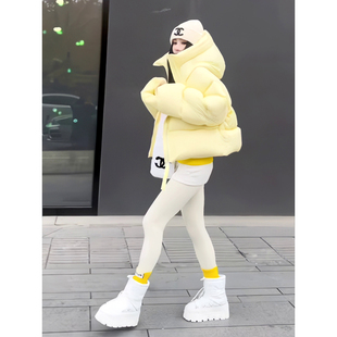 奶黄色小个子短款羽绒棉服女2026冬季新款面包服加厚连帽外套