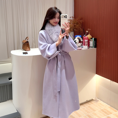 大毛领呢子大衣女2025冬季新款