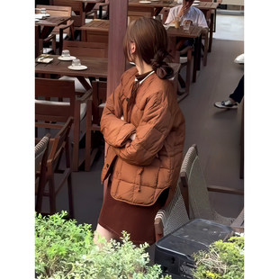 法式 日系小众宽松轻薄显瘦保暖外套 复古无领羽绒棉服女2025冬新款
