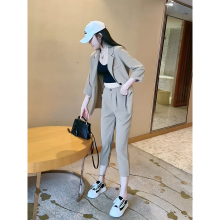欧货高级感西装套装女秋季气质小个子后背开叉西服直筒裤两件套装