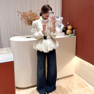 短款收腰立领羽绒服女2025冬季新款韩版修身设计感保暖白鸭绒外套