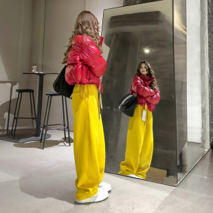 韩版2026年冬季新款糖果黄色外套女款连帽轻薄小黄短款羽绒棉服