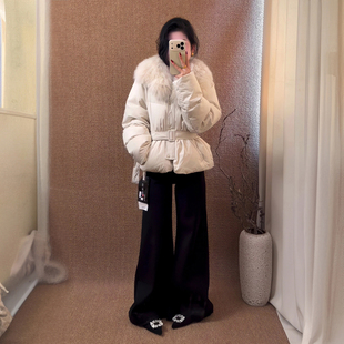 十三行冬季气质高级感真狐狸毛大毛领羽绒服外套短款羽绒棉外套女