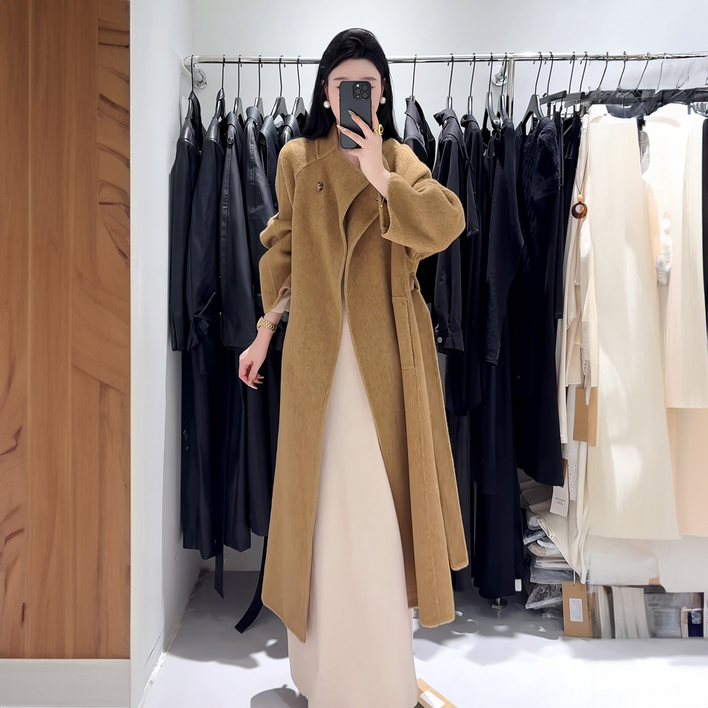 韩系英伦风毛呢大衣女2026中长款卡其色时尚立领系带高级气质外套,女装/女士精品,时尚套装,淘宝优惠券,粉丝福利购,淘宝优惠卷