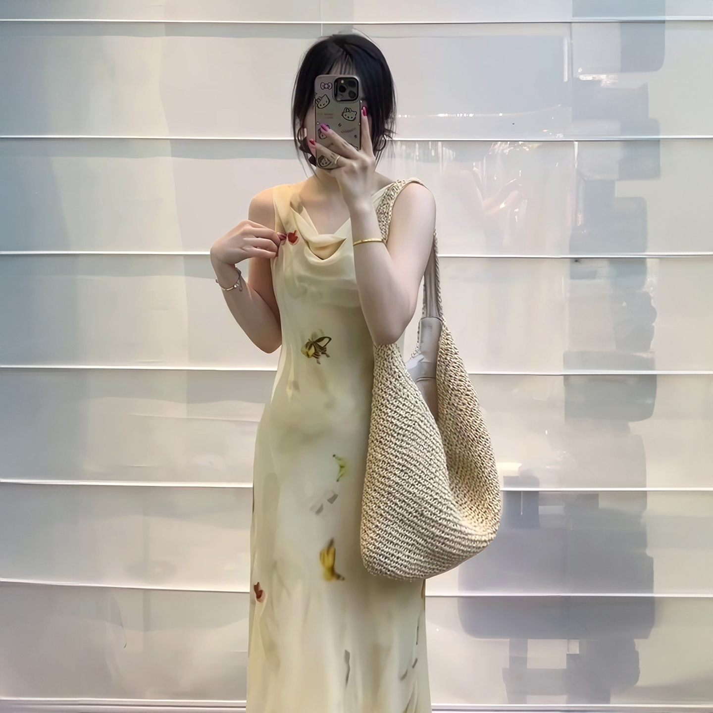 黄花度假风背心连衣裙女潮