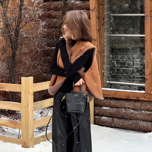 新中式风毛茸茸马甲女冬季新款高端气质干练棕色立领纽扣马夹外套