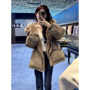 欧货高级感大毛领连帽羽绒棉服女冬季新款加厚保暖仿羊羔毛外套潮