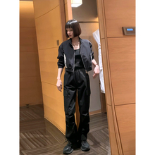 甜酷风宽松长袖短款外套上衣高腰撞色阔腿运动裤女秋季新款两件套