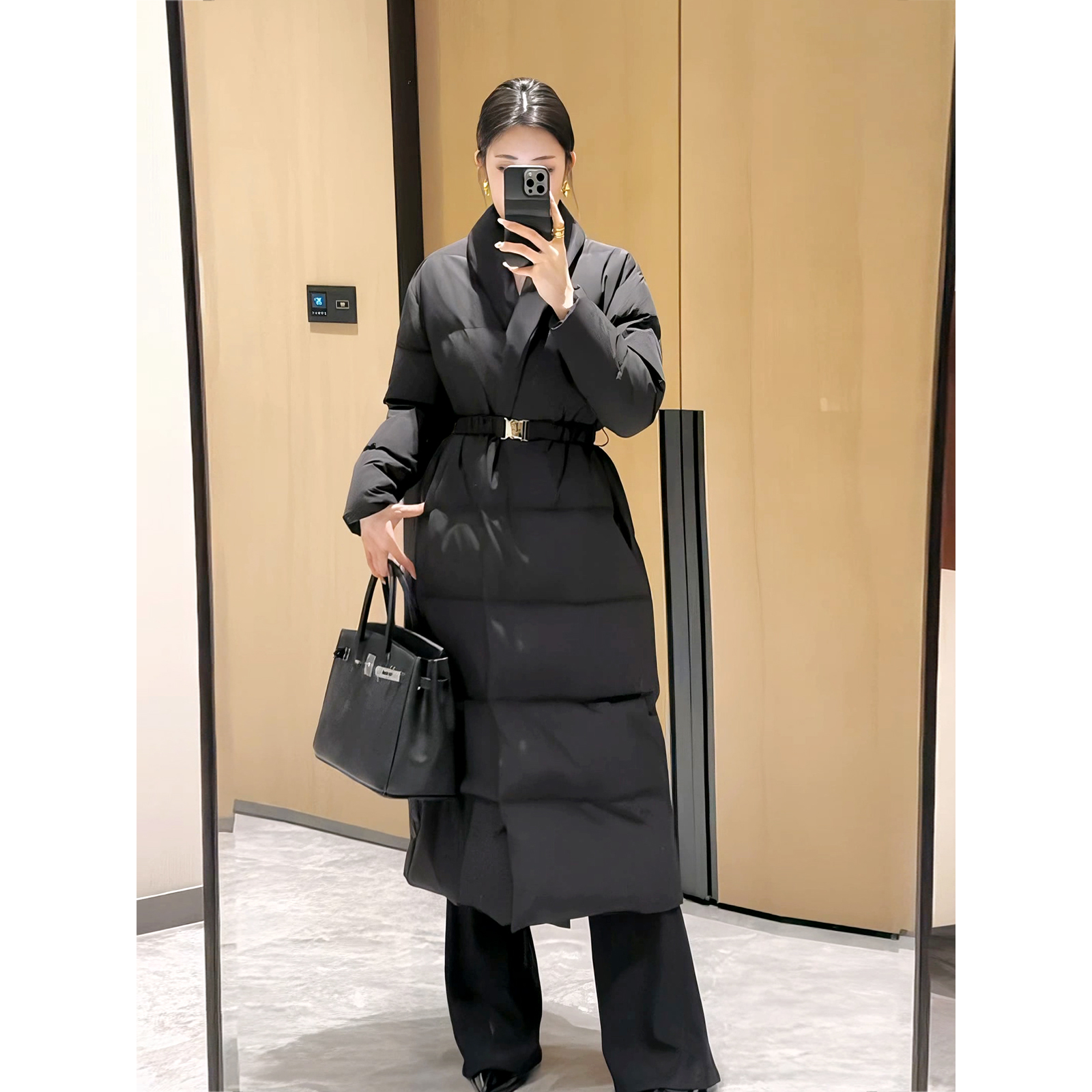 时尚设计感加厚中长款羽绒棉服女