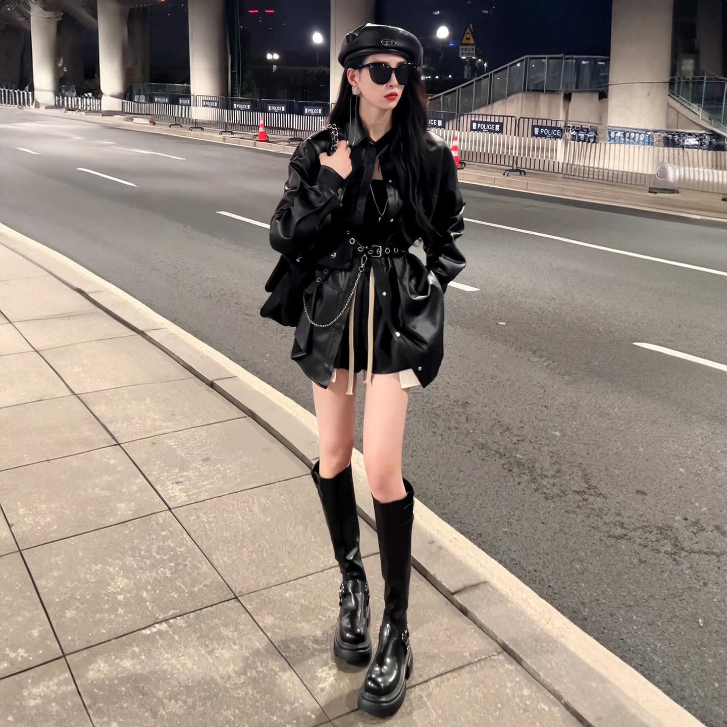 2025春秋新款高级感复古痞帅夹克皮衣外套女又A又飒短裤两件套潮,女装/女士精品,皮衣,淘宝优惠券,粉丝福利购,淘宝优惠卷