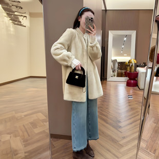 欧洲站2026秋冬环保中古仿水貂毛皮草外套女中长款宽松毛毛绒上衣