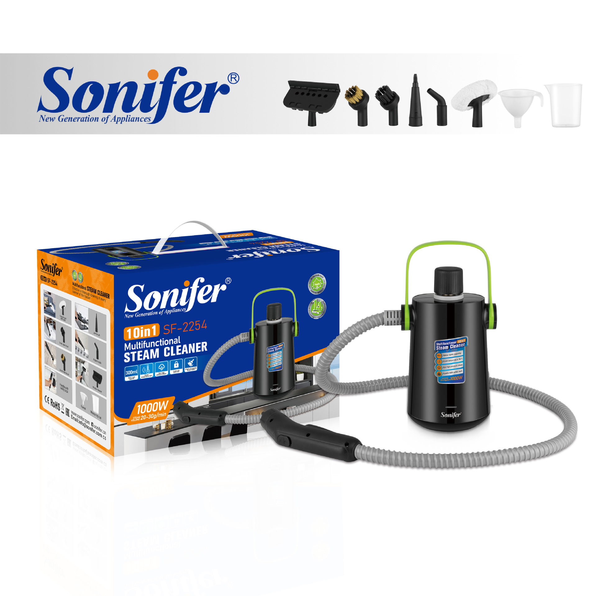 Sonifer SF-2254家用欧规10合一多功能蒸汽机  Steam Cleaner