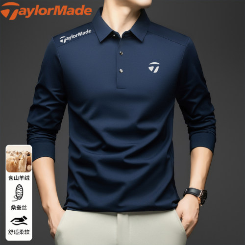 国际进口TaylorMade泰勒梅高尔夫长袖POLO衫桑蚕丝羊绒轻奢T恤男