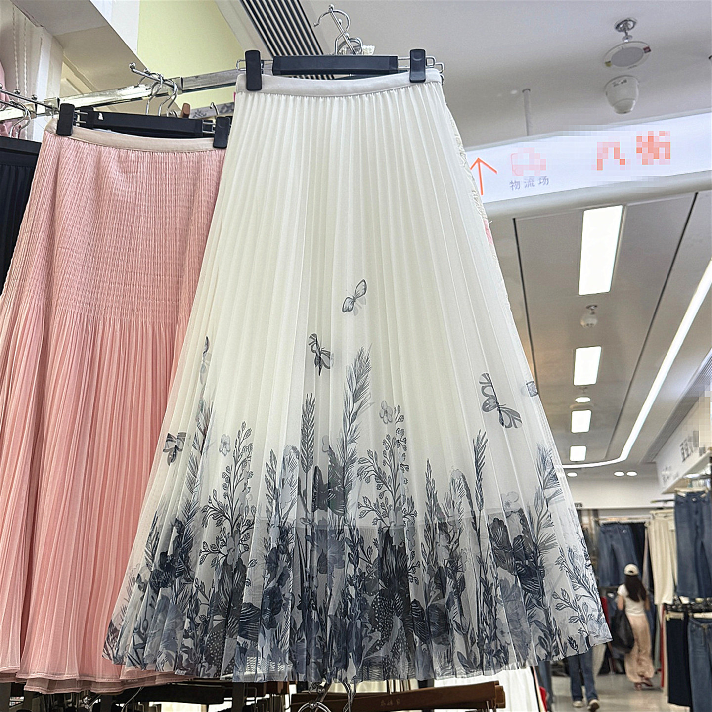 2026夏季新款国画水墨风印花网纱百褶半身裙女高腰显瘦A字大摆裙