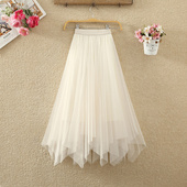 不规则纱裙半身裙女2024春夏新款 高腰中长款 a字大摆裙子网纱长裙