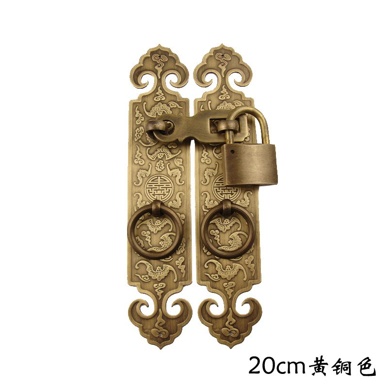 中式纯铜搭扣锁门扣柜门直条拉手老式门拉手挂锁门闩仿古锁扣把手