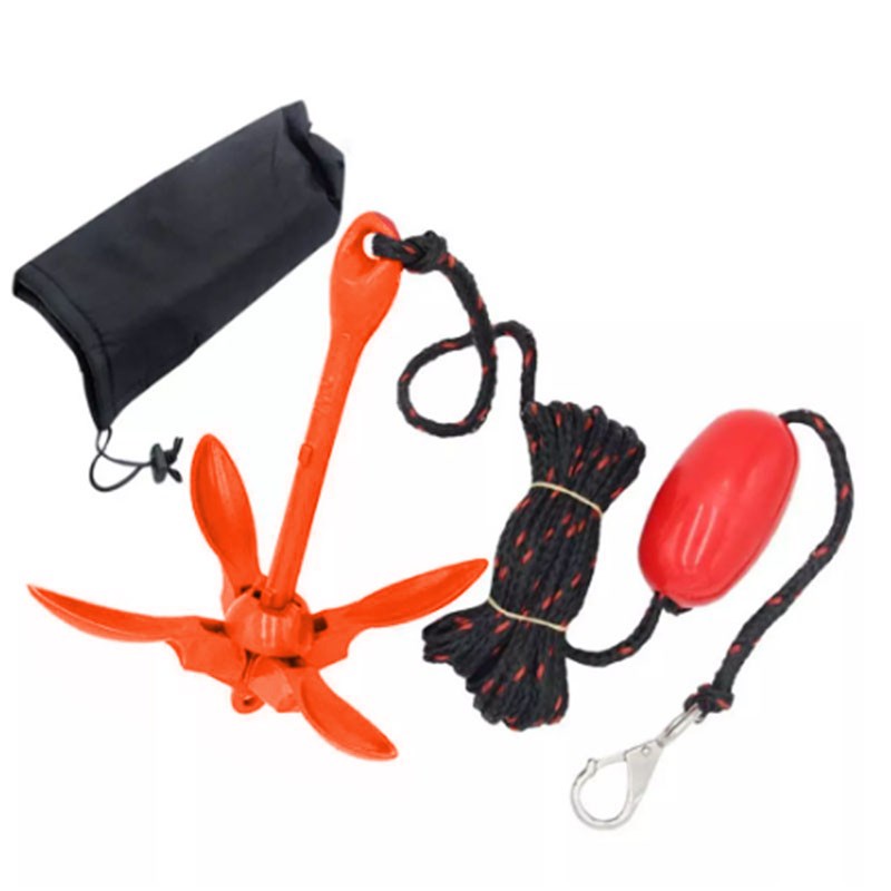 碳钢橙色伞锚折叠锚套橙锚装橡皮艇钓鱼船冲锋舟锚带锚绳船用配件