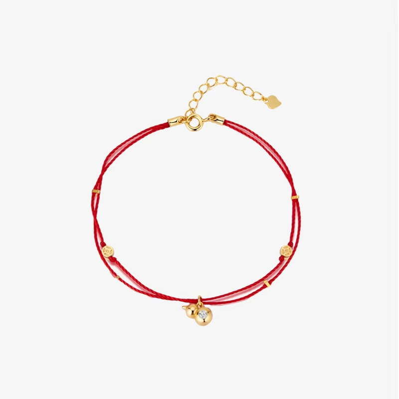 OUBIYABI欧比雅比福气转运礼物本命年红绳葫芦叠戴手镯手链925银