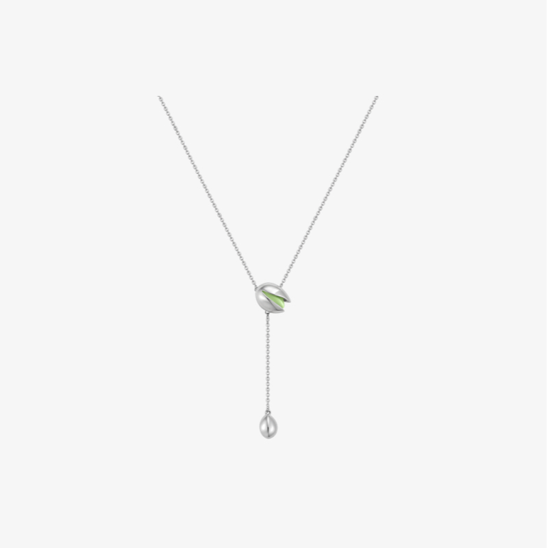 明星同款 OUBIYABI欧比雅比开心果长款吊坠项链原创绿色滴油Y字链