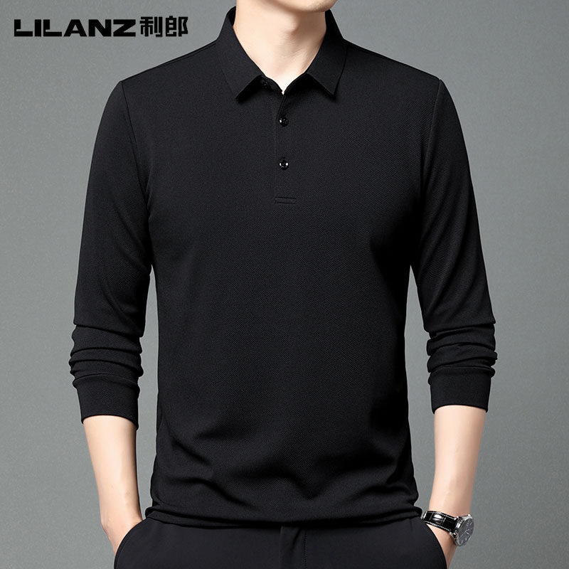 利郎长袖t恤男春秋装新款青年商务休闲纯棉翻领修身抗皱男POLO衫