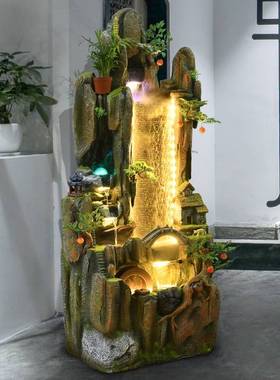 装饰品中式水景家居流水摆件循环水客厅摆件加湿器高山假山喷泉
