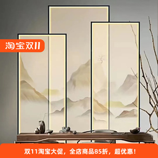 新中式丝绢屏风隔断客厅酒店灯带金属移动玄关办公室别墅禅意定制