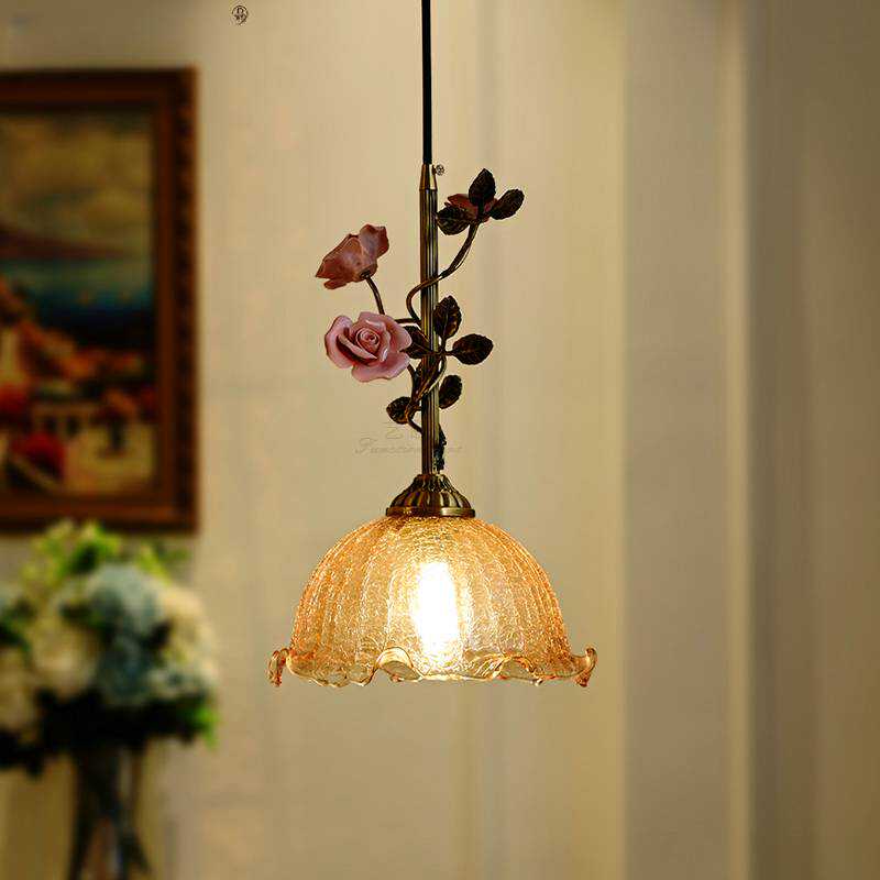 全铜法式床头吊灯氛围玫瑰花朵小吊灯创意个性复古艺术现代餐厅灯