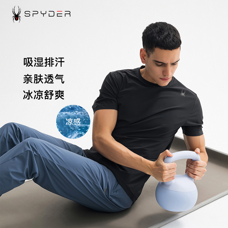 SPYDER蜘蛛户外休闲舒适透气男士速干运动跑步短袖T恤25ES459M