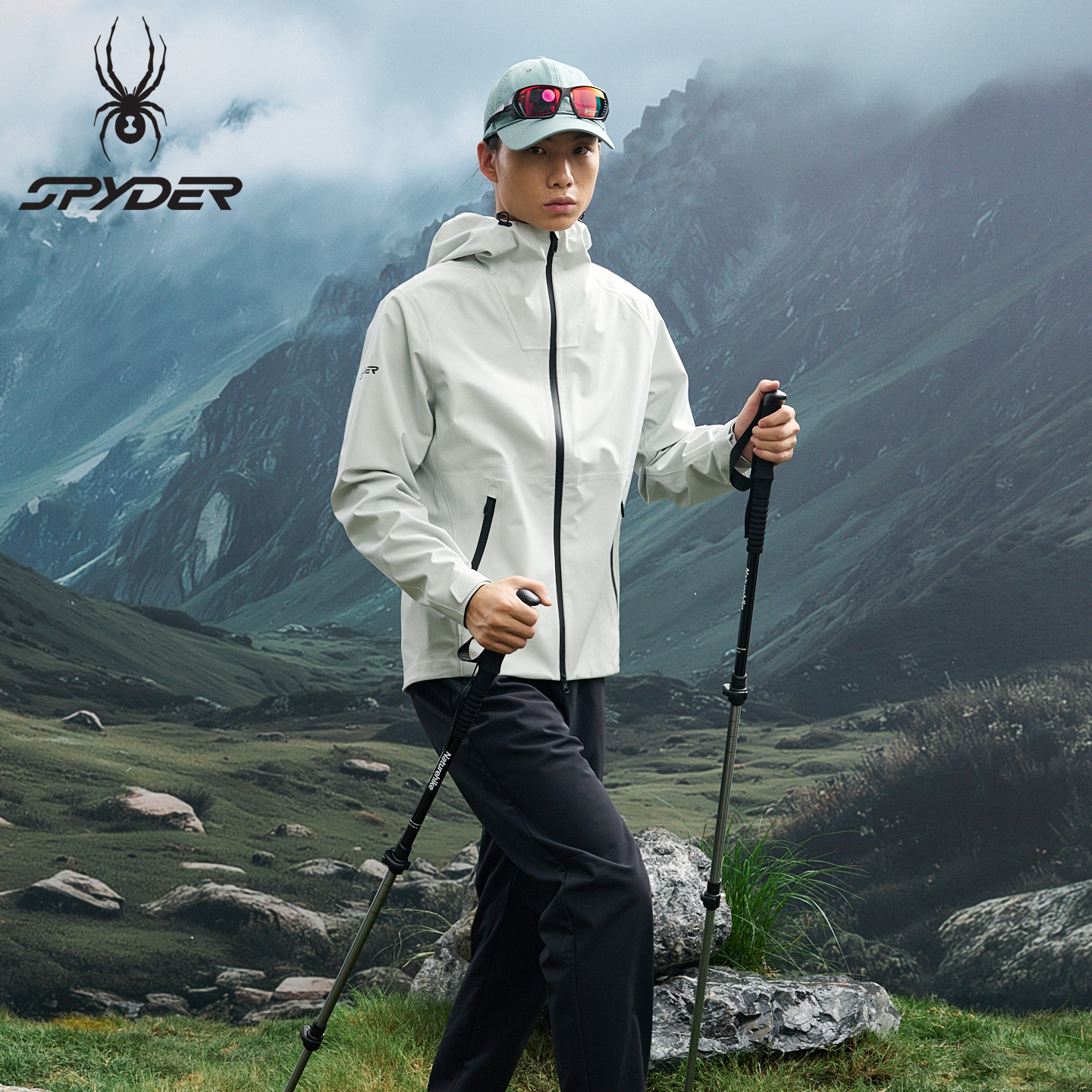 SPYDER蜘蛛户外冲锋衣男士新款防风防泼水夹克连帽登山服25EF119M
