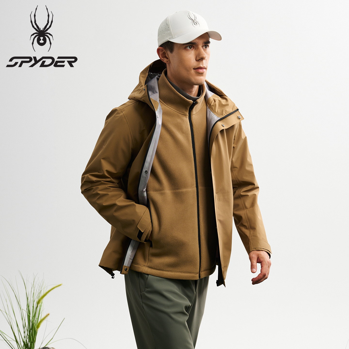 SPYDER蜘蛛户外男三合一两件套抓绒可拆卸防风夹克外套25MF117M