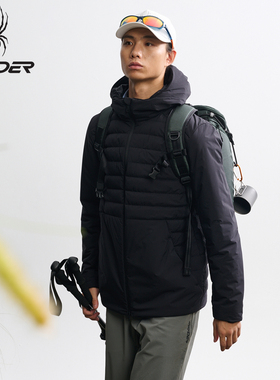 SPYDER蜘蛛新款休闲连帽保暖外套男士轻薄黑色排骨羽绒服25MF227M