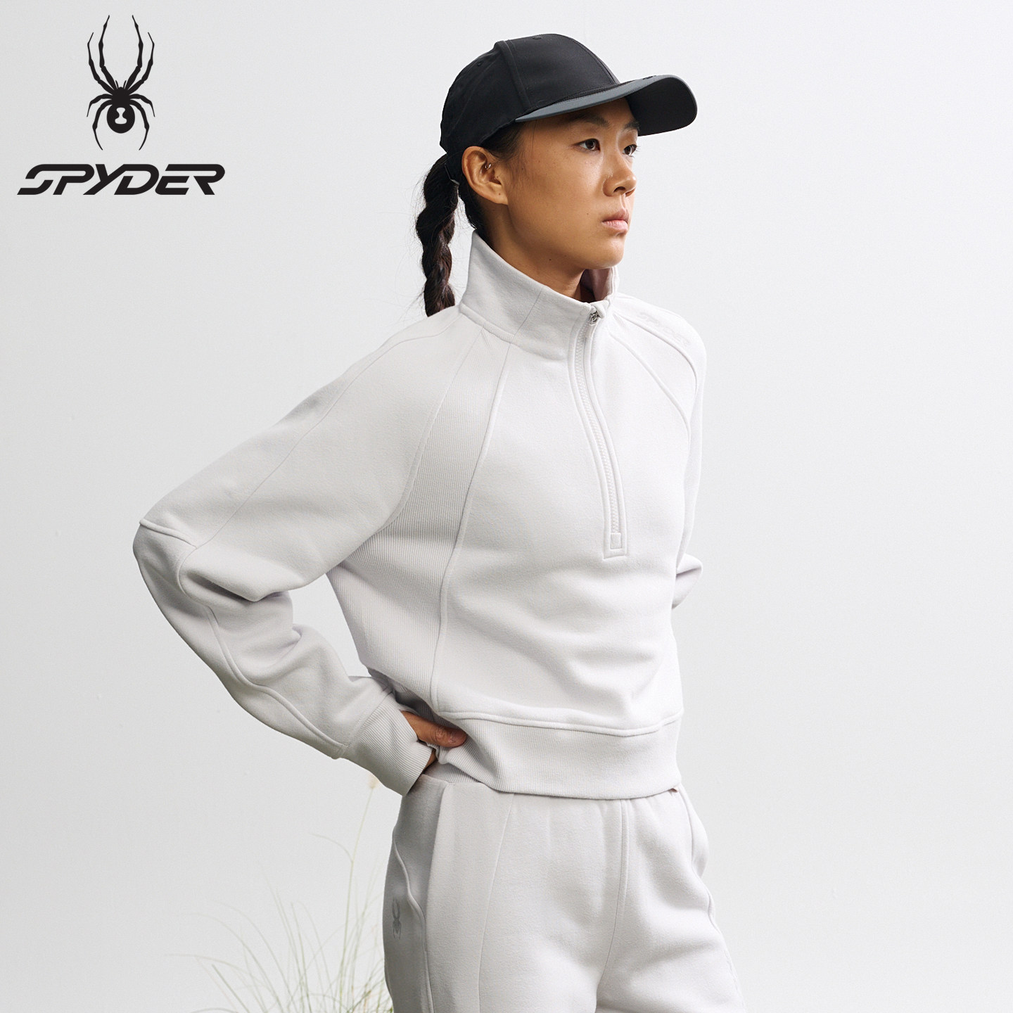 SPYDER蜘蛛半拉链高领宽松短款卫衣美式复古运动上衣女25MF306W